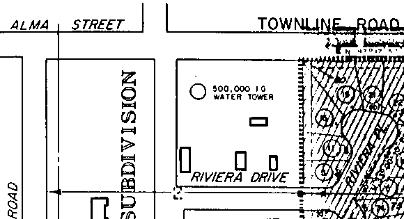 Diagram from PDF page 22 of Town of Amherstburg “By-law 1907 Park Place Subdivision Agreement.pdf” depicting the Amherstburg Anderdon Malden Water Tower (403 Alma St., Amherstburg, Ontario)